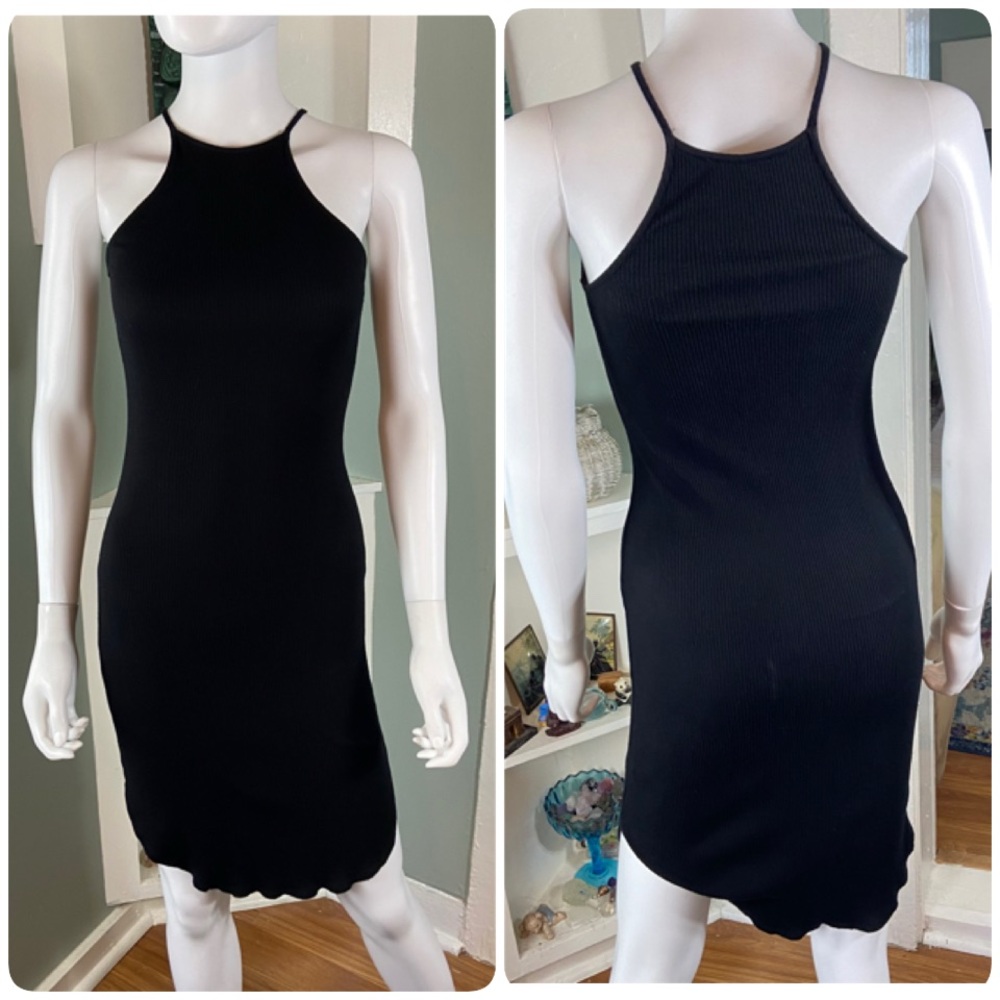 Soprano Ribbed Stretch Black Mini Tank Dress XSmall XS Bodycon Form Fitting